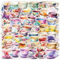 54pcs Watercolor Tea Cup PVC Waterproof Stickers for Refrigerator Guitar Laptop Water Bottle Helmet Skateboard and Books