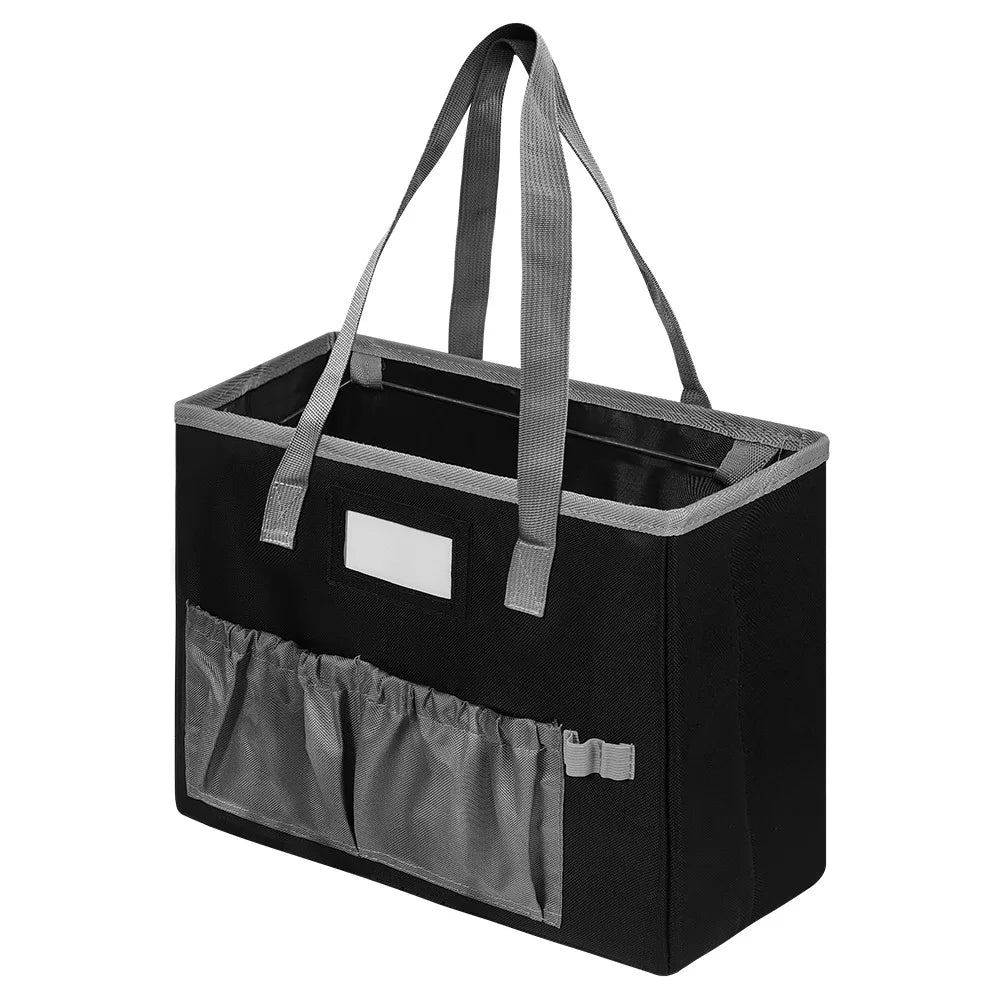 Foldable Desktop File Organizer Box with Hanging Filing System Front Pocket & Handles for Letter Size Documents & Office Storage