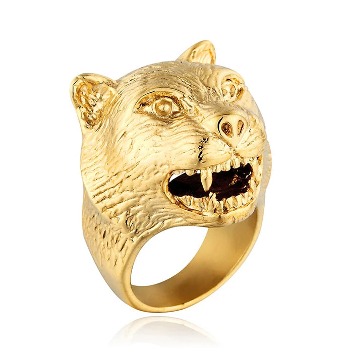 Hot Selling Items Stainless Steel Animal Leopard  Head Ring for Men Jewelry