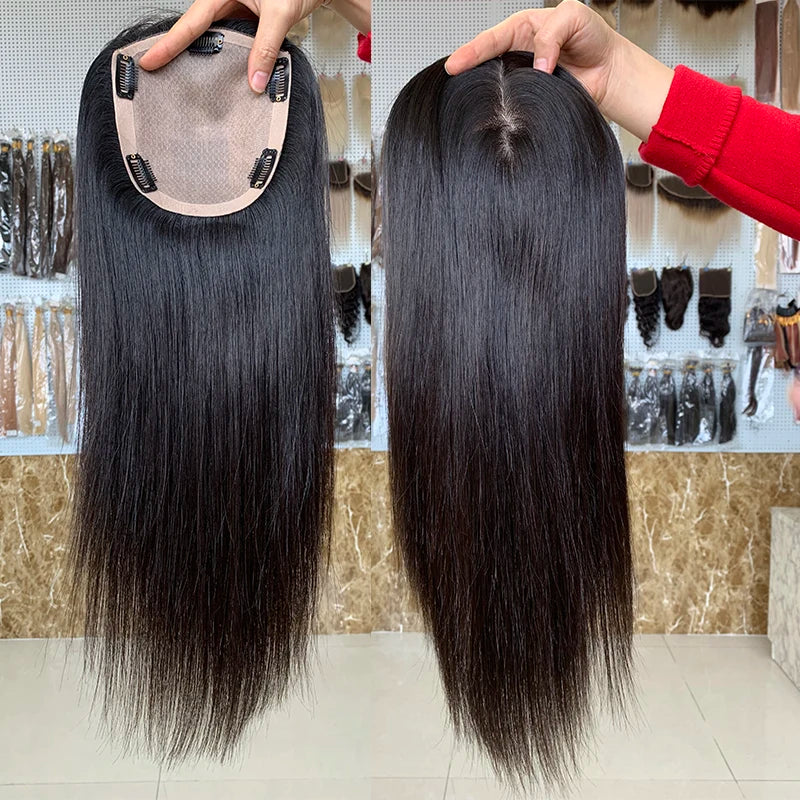 Beauty Girl 12A Grade Silk Base Topper Clip in Hair Piece Extension 5.5 X 6 Human Hair Toupee for Women