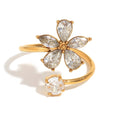 INS Vintage Stainless Steel  Flower Opening Ring Waterproof Fashion Creative Hand Adjustable Ring Jewelry Accessories