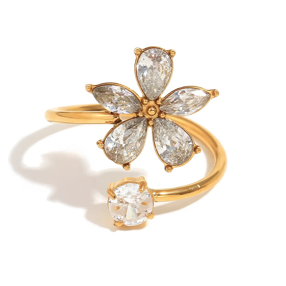 INS Vintage Stainless Steel  Flower Opening Ring Waterproof Fashion Creative Hand Adjustable Ring Jewelry Accessories