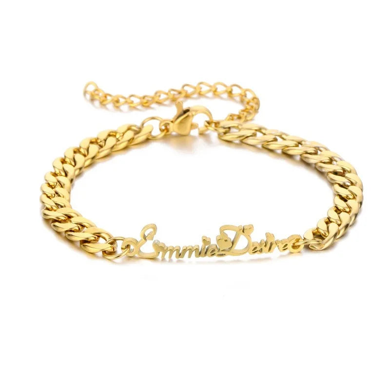 Tarnish Free DIY 3mm 5mm 18K Gold Plated Personalized Word Name Bracelet Stainless Steel Custom Name Cuban Link Bracelet