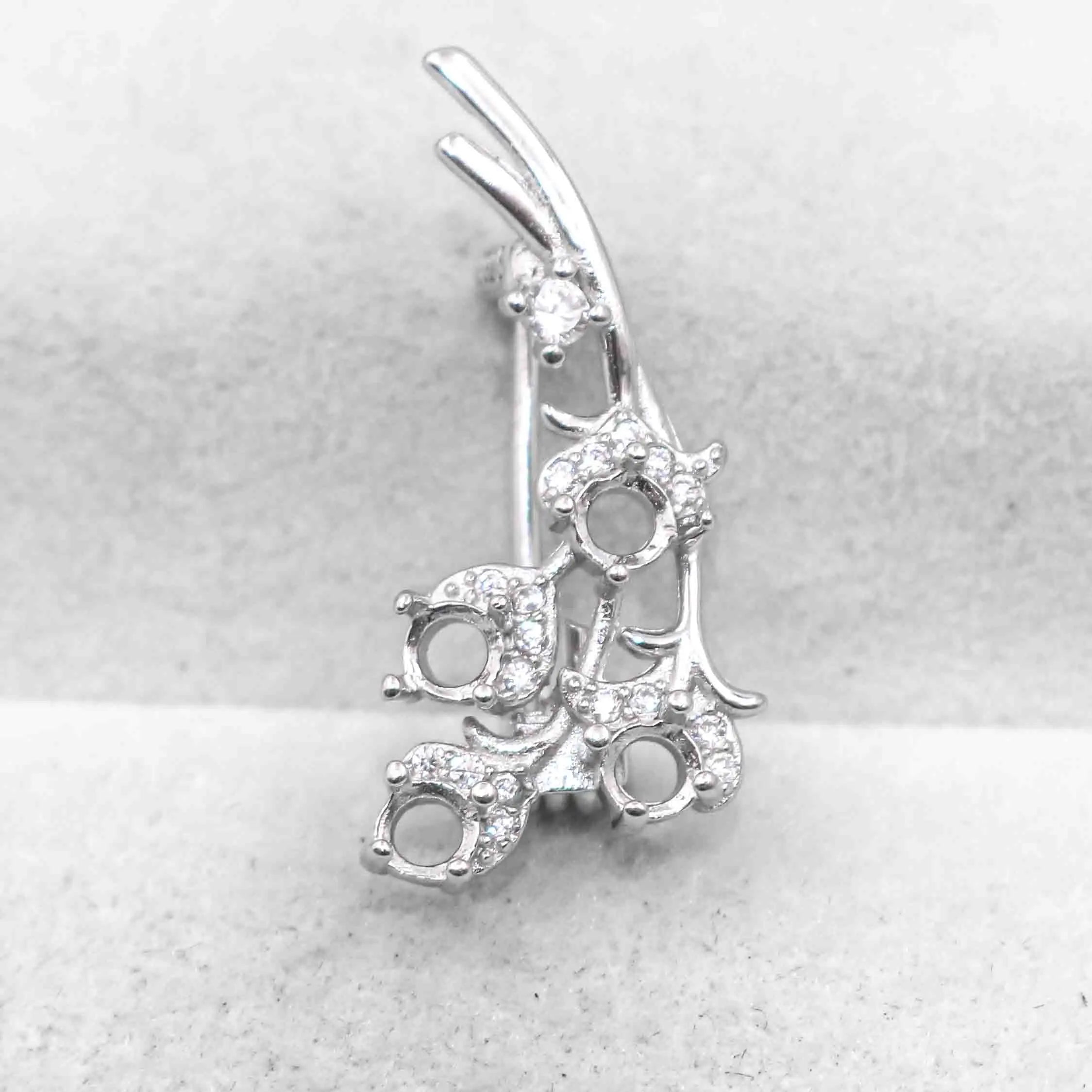 Sterling Silver 3*3mm Semi Mount Brooch Empty Support Blank Claws Setting S925 Base Holder Without Center Stone for DIY Inlay