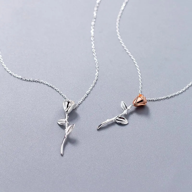 Fancy Rose Flower Pendant Party Collares Statement 925 Sterling Silver Necklaces Fine Jewelry for Women