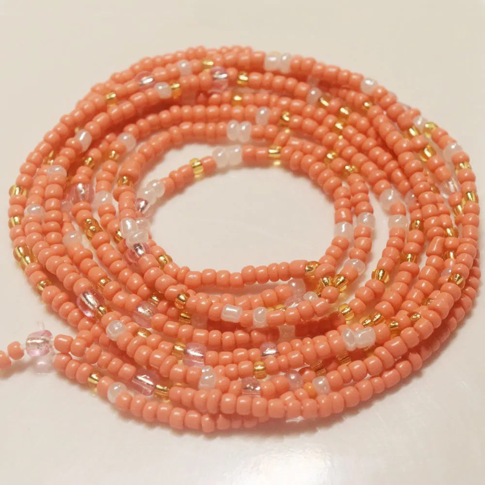 Lovely pink Fashion African Mix Glass Seed Beads Tie on Waist Beads Belly Body Chain With Clasp Double Cotton String for Ladies