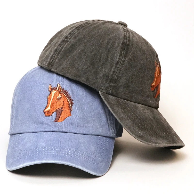 100% Cotton Washed Horse Embroidered Distressed Baseball Cap With Custom logo Vintage Dad Hat Unisex