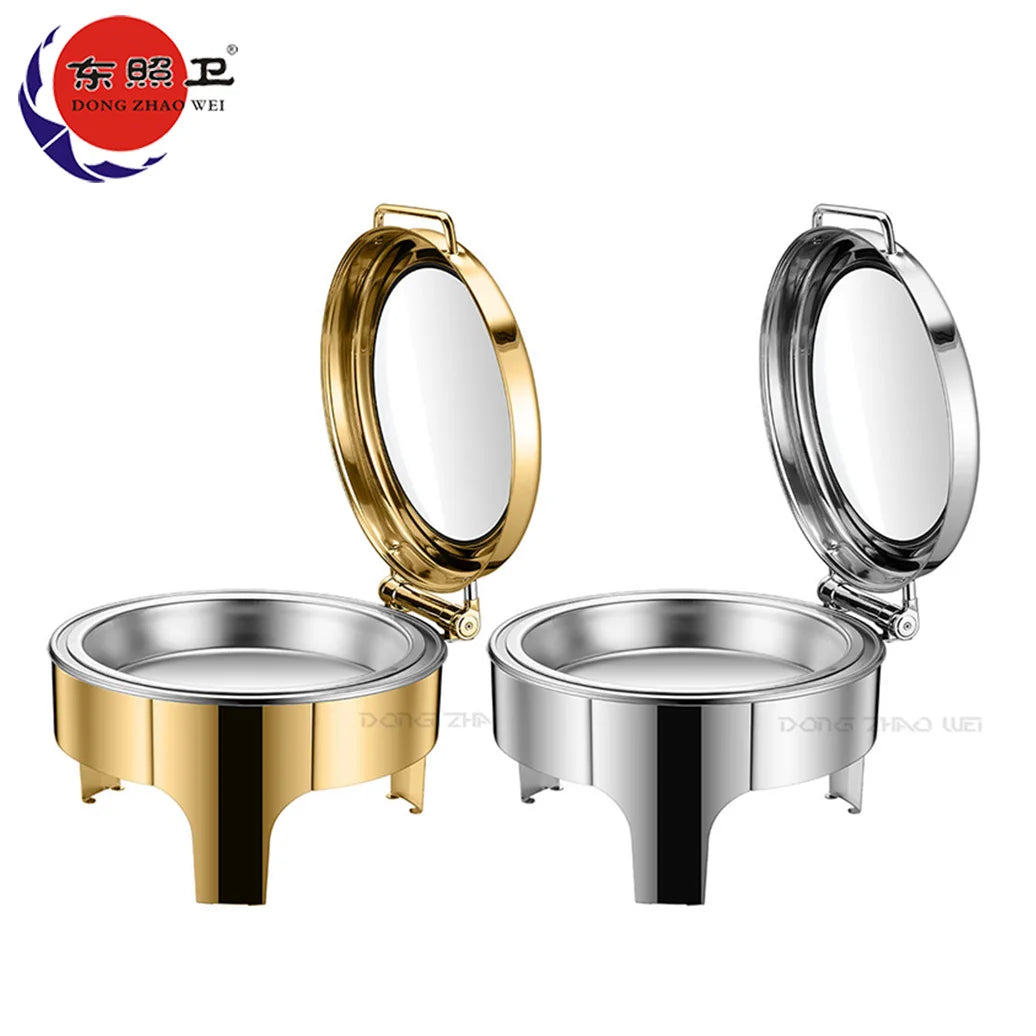 Hotel Supplies Chafing Dishes Buffet Set Luxury 6 Liters Stainless Steel Food Warmer Wholesale Round Gold Chafing Dishes