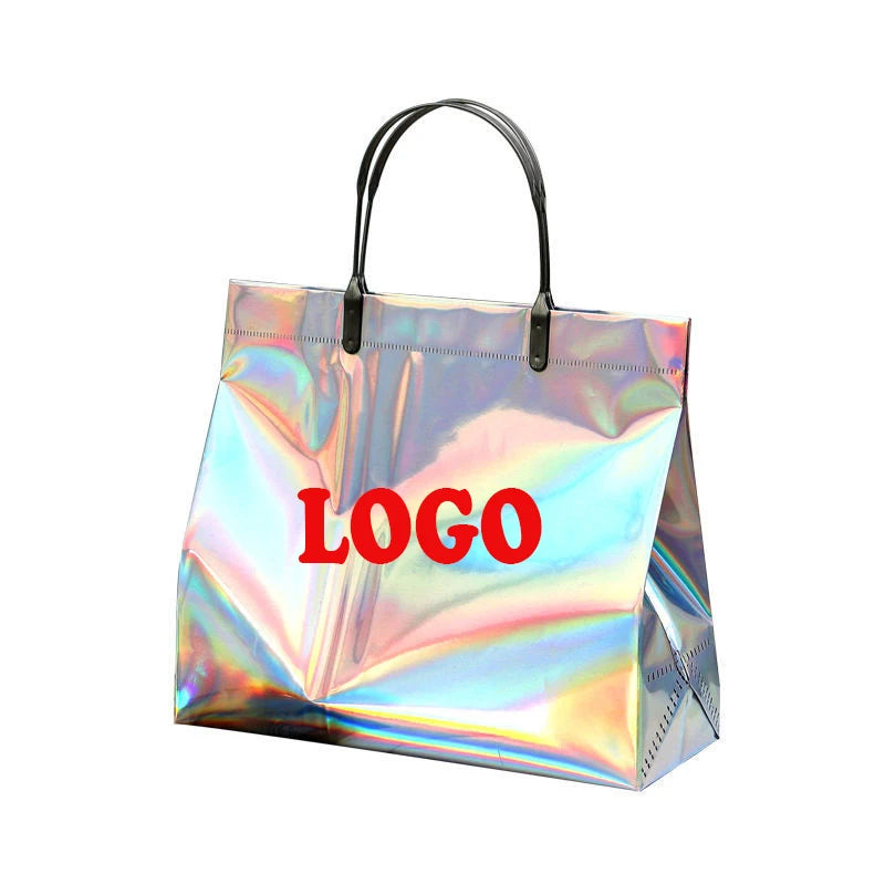 Bsci Customized Holographic Iridescent Handbag Shopping Beach Bag Clear Hologram Pvc Tote Bag
