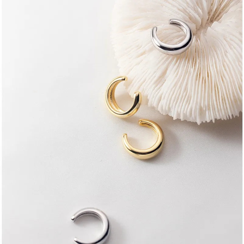 925 Sterling Silver Minimalist Ear Cuffs Trendy Gold Plated Clip on Earrings Fine Jewelry for Women Men