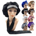 Custom Wide Edge Hair Silk Satin Long Glitter Bling Diamond Rhinestone Bonnets With Diamonds Band Tie Head Hair Wrap