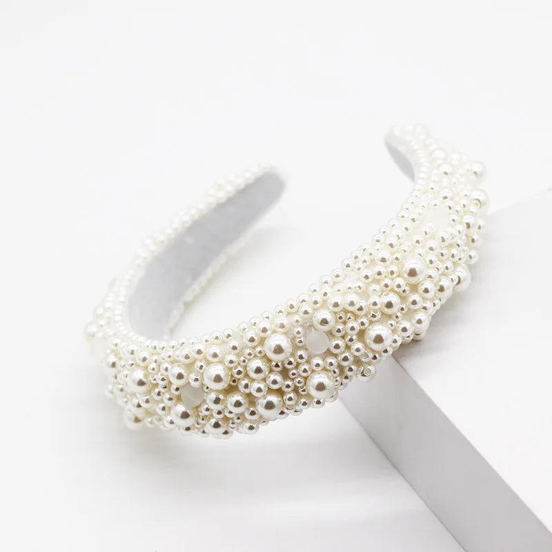 HOVANCI New Fashion Women Gift Padded Sponge Pearl Hairband Exquisite Hand Craft Pearl Head Band Luxury Hair Accessories