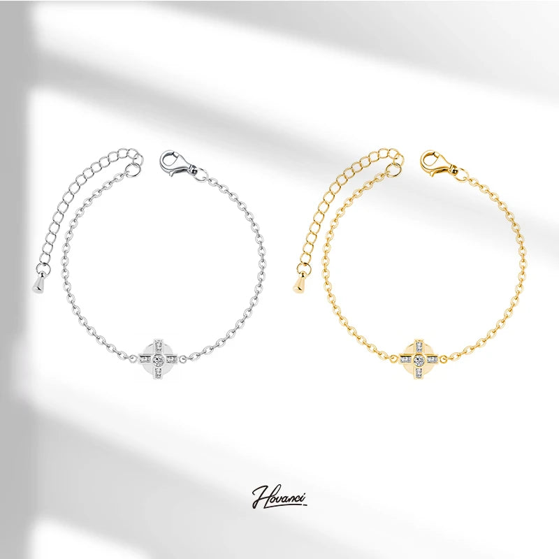 HOVANCI Cubic Zirconia Cross Woman Bracelet Adjustable Artificial Zircon Bracelet Birthday Gift for Women
