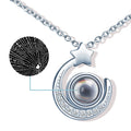 S925 Silver Projection Necklace with 100 Languages "I Love You" Zircon Moon and Star for Wedding or Party-Birthday Gift