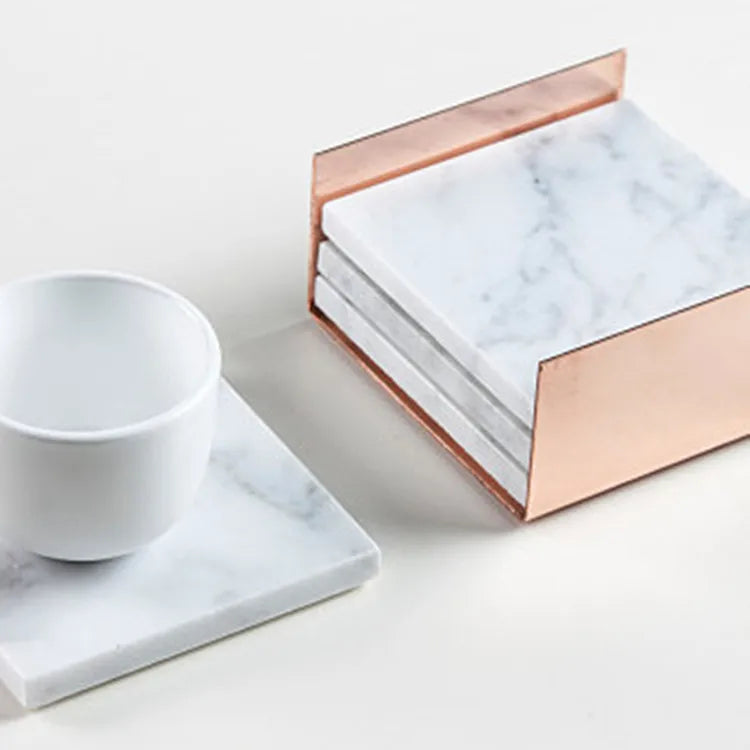 New Design Unique Tea and Coffee Cup Tray Coaster Marble Stone Cup Plate Coaster Set With Metal Holder Luxury Agate Coaster