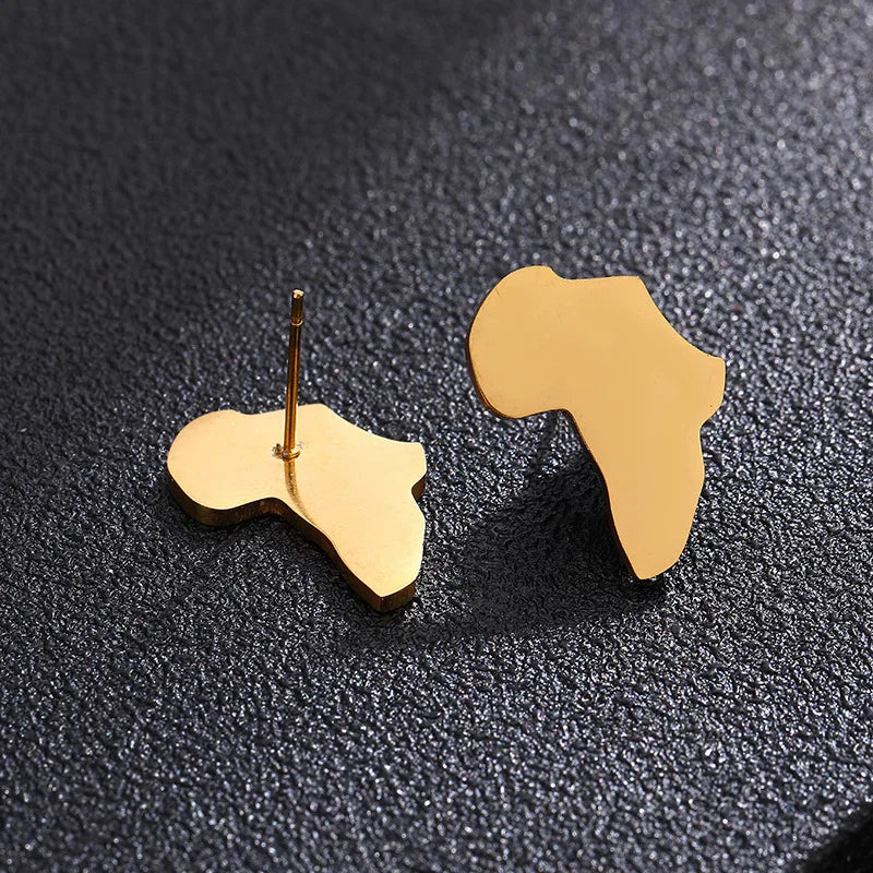 Wholesale New Country State Map Earrings Waterproof Africa Map Earrings Gold Stainless Steel Stud Earrings for Unisex