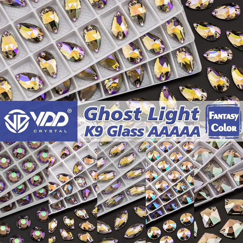 VDD Ghost Light New Fantasy Color Top Quality K9 Glass Sew on Rhinestones Sewing Crystal Flatback Stones for Clothes Accessories