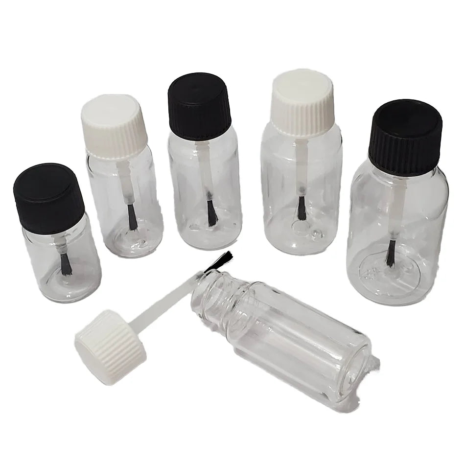 Large Capacity PET Nail Polish & Essential Balm Bottle 5ml-50ml Range with Brush Lid & Pump Sealer for Shampoo Storage