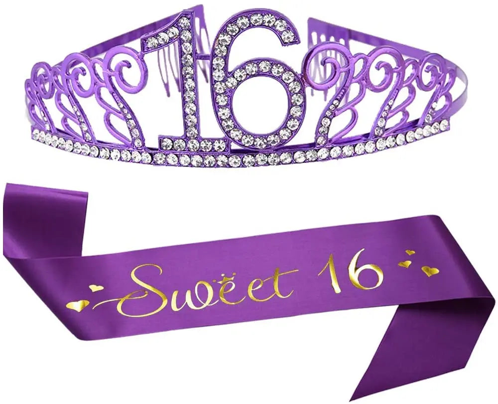 Wholesale Birthday Girl Purple Sweet 16 Sash and Tiara Fashion 16th Birthday  Rhinestone Tiara Crown 16 Birthday Decorations