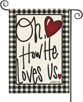 12x18IN Double Side Burlap Oh How He Loves Us Valentine's Day Flag Valentine's Heart Applique Love Card Yard Flag