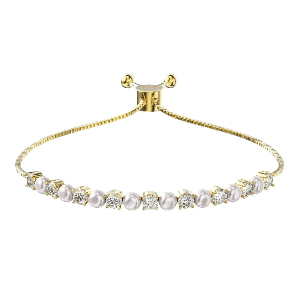 New Arrival Silver Jewelry 14k 18k Gold Plated Adjustable Box Chain Cultured Freshwater Pearl Tennis Bracelet for Women Girls
