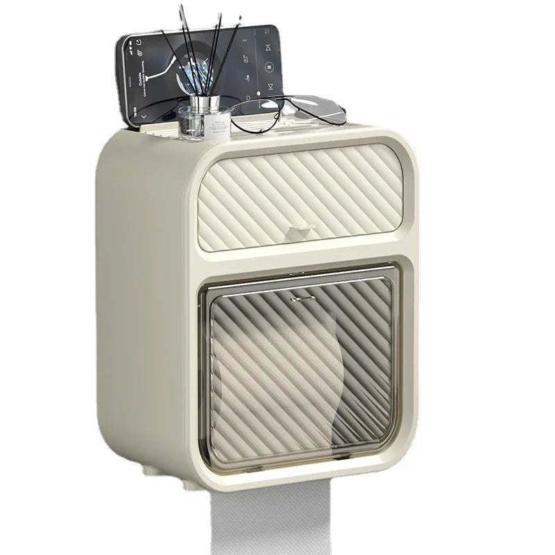 Luxury Modern Simple Multifunction Bathroom Light Wall-Mounted Tissue Box Perforation-Free Storage Toilet Dispenser Roll Carton