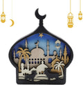 PaFu Ramadan Decorations Eid Mubarak Wooden Ornaments for Home Party Ramadan Castle Pendant Table Top Decor
