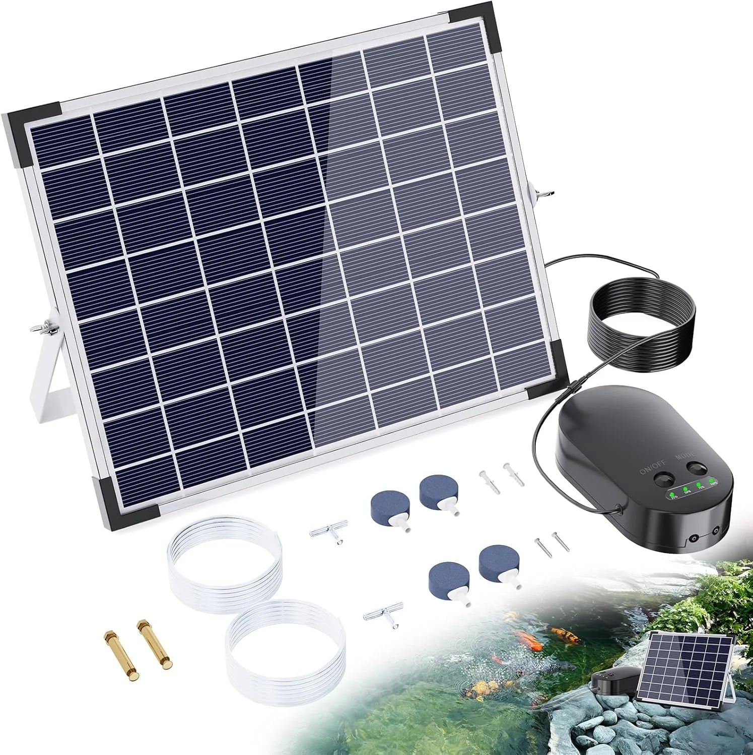 15W Solar Pond Aerator Solar Aerators for Ponds with 4000mAh Battery 3 Mode Solar Air Pump for Fish Pond Tank Hydroponics