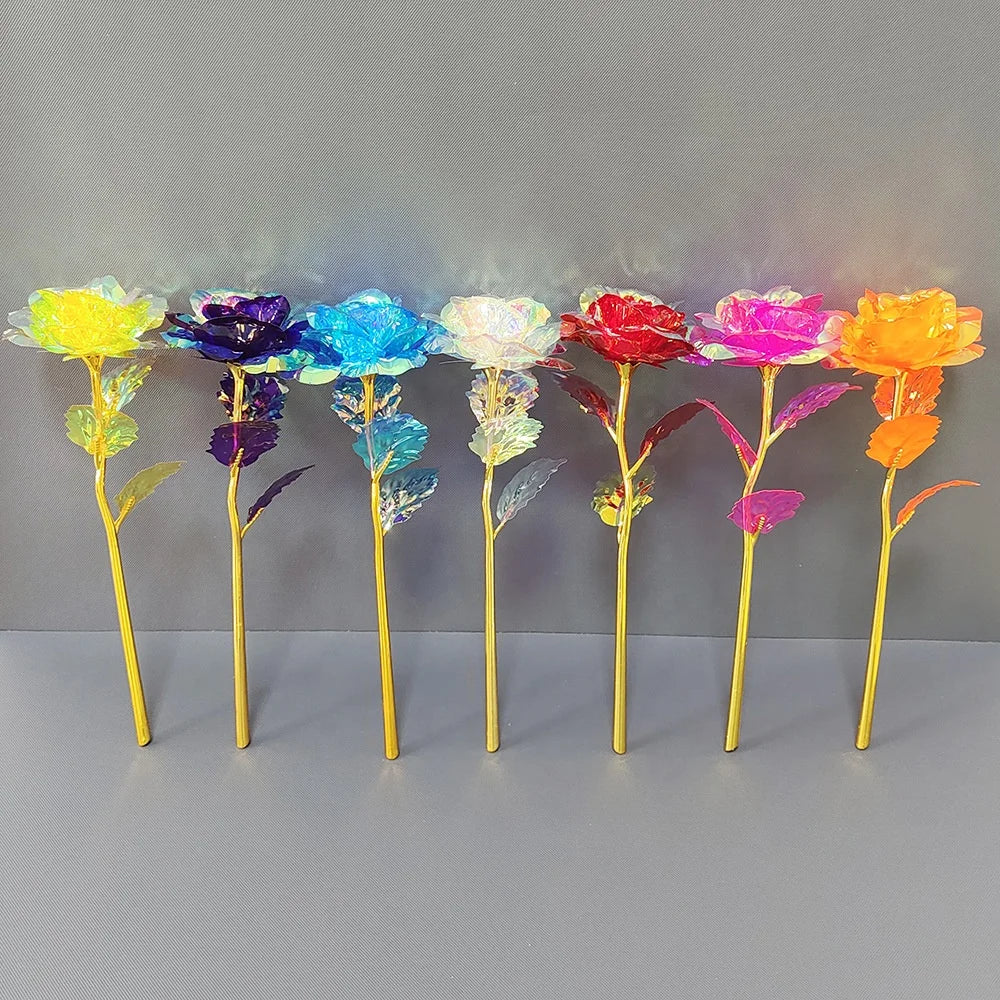 Shiny Led Gold Foil 24K Rose Flor Navidad Proposal Anniversary Valentines Birthday Mothers Christmas Day Holiday Gifts Flower