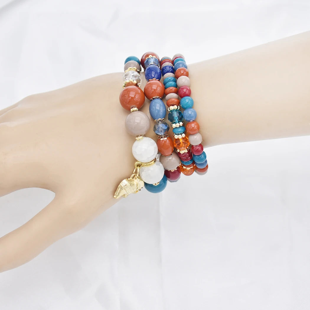 Handmade Women's Fashion Multilayer Elephant Animal Bracelet Set Trendy Seed Bead Jewelry in Zinc Alloy for Anniversary