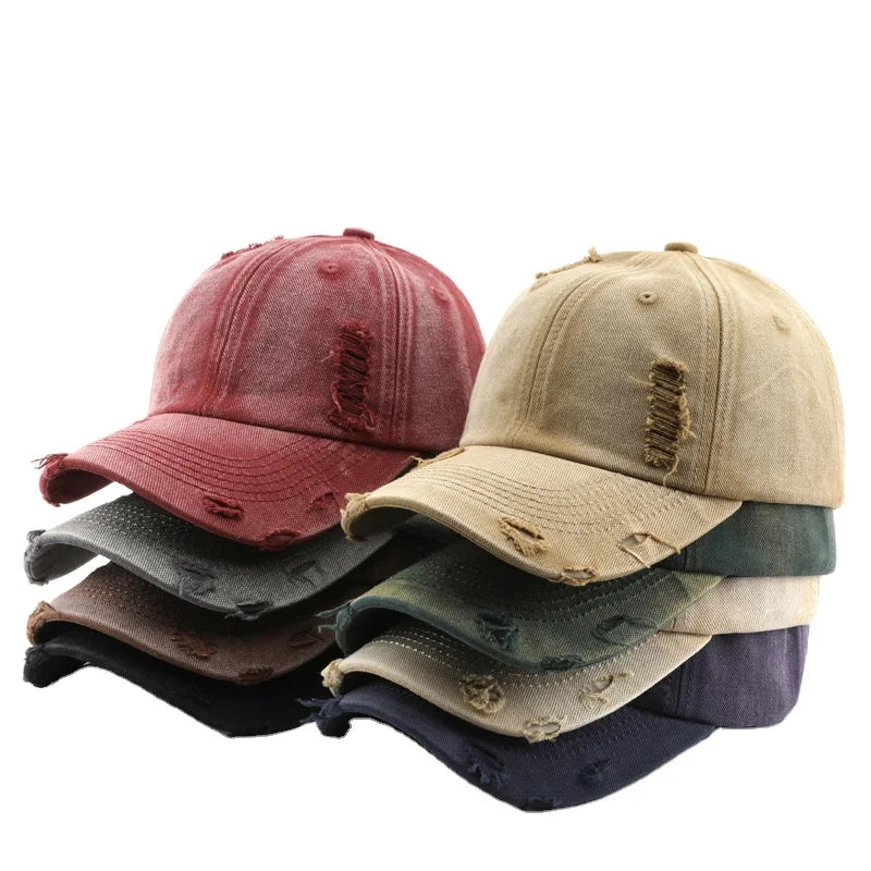 Vintage Washed Denim Distressed Baseball Cap Adjustable Cotton Dad Hat for Women Men Unstructured Low Profile Ball Caps