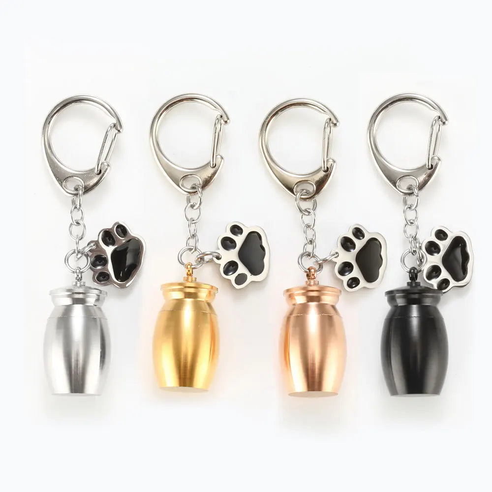 Memorial Pet Cremation Jewelry Dog Paw Urn Keychain for Pet Mini Pendant Dog Ashes Keepsake Storage Bag Puppy Paw Charm Keychain