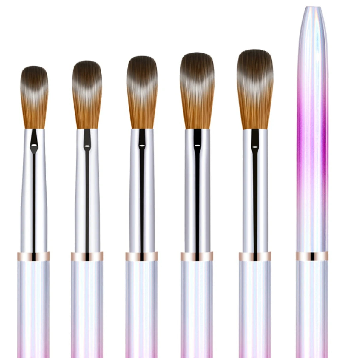 Best USA Size 8/10/12/14/16 Nail Brush Kolinsky Oval Acrylic Nail Brush with Holographic Purple Metal Handle for Custom L