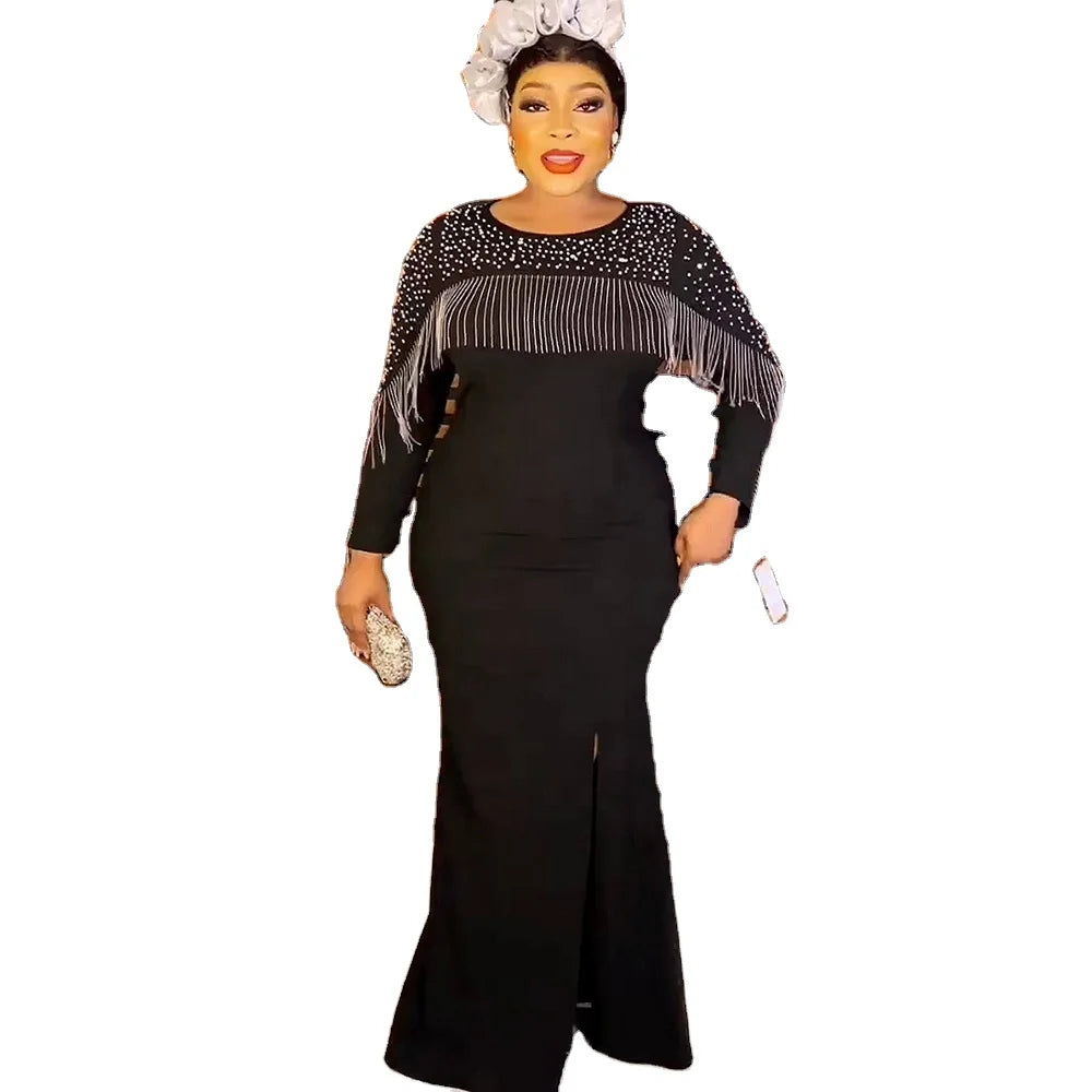 Good Quality Africa Women Evening Dresses Rhinestone Elegant Party Evening Gown Elasticity Women Long Dresses