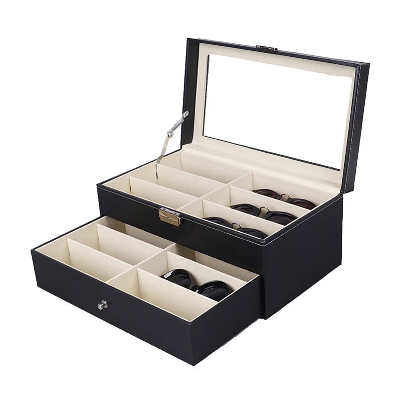 PU Leather 12 Pairs of Double Layer Glasses Boxes Sunglasses Display Box Wholesale case with Drawer