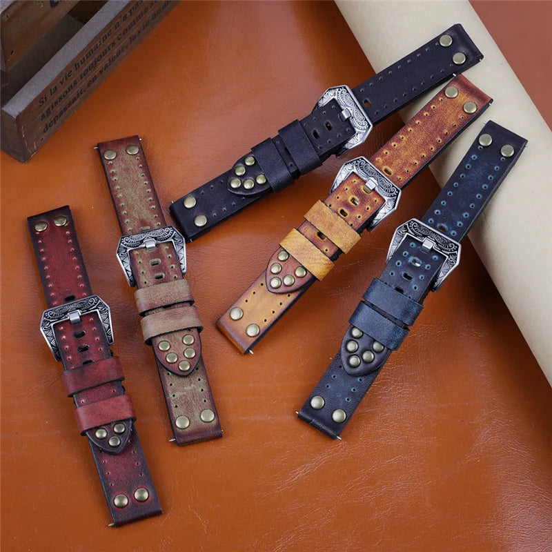 Quick Release Genuine Leather Vintage Watch Straps Old Brown Watch Bands Replacement Strap for Retro Watch 20mm 22mm