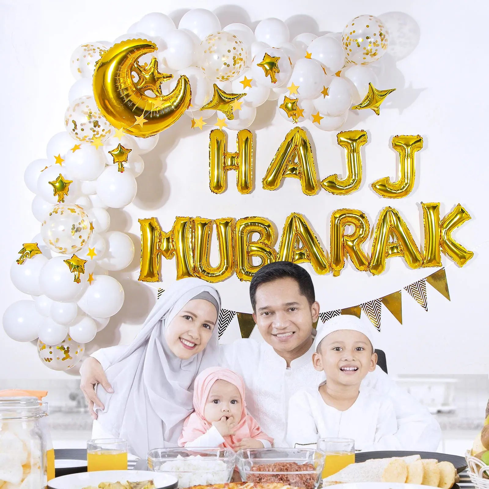 Hajj Mubarak Eid Latex Balloon Set for Scene Layout Round Eid Aluminum Foil Balloon for Hajj Mubarak Party Decoration Kit XJ0469