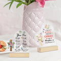 Religious Acrylic Desk Ornament Table Decor with Wooden Base Featuring Jesus and Cross Design