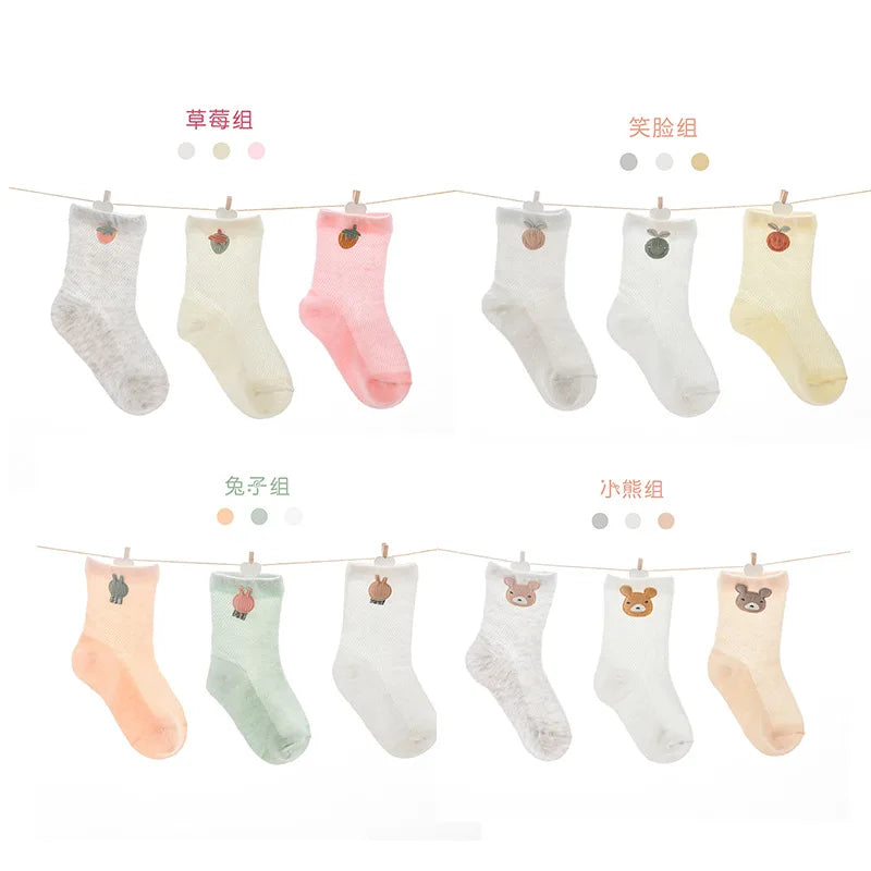 Newborn Babies Cartoon Thick Anti-Slip Soft Socks Cute Mesh Children's Gift for Boys and Girls Aged 0-3 Months in Winter