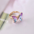 Women Trendy Ins Glass Butterflies Rings Fashion Jewelry Cuff Open Adjustable Gradient Butterfly Ring