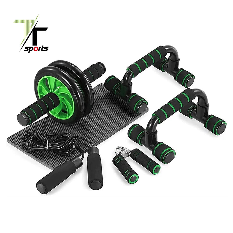 Top Quality Home Gym Fitness Set With AB Wheel Roller Push up Stand Jump Rope Hand Grip and Resistance Band