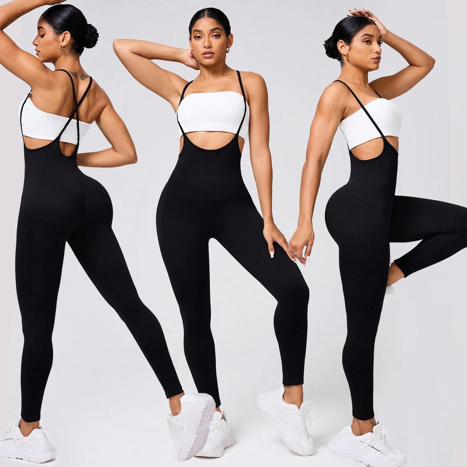 FLW Women's Sleeveless Tummy Control Workout Jumpsuit One Piece Sports Bodysuit