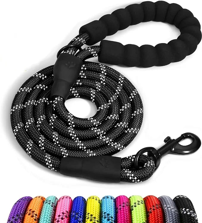 Nylon Rope Pet Dog Leash Reflective Dog Leash for Night Walking Training Colorful Dog Leash No Pull with Padded Soft Handle