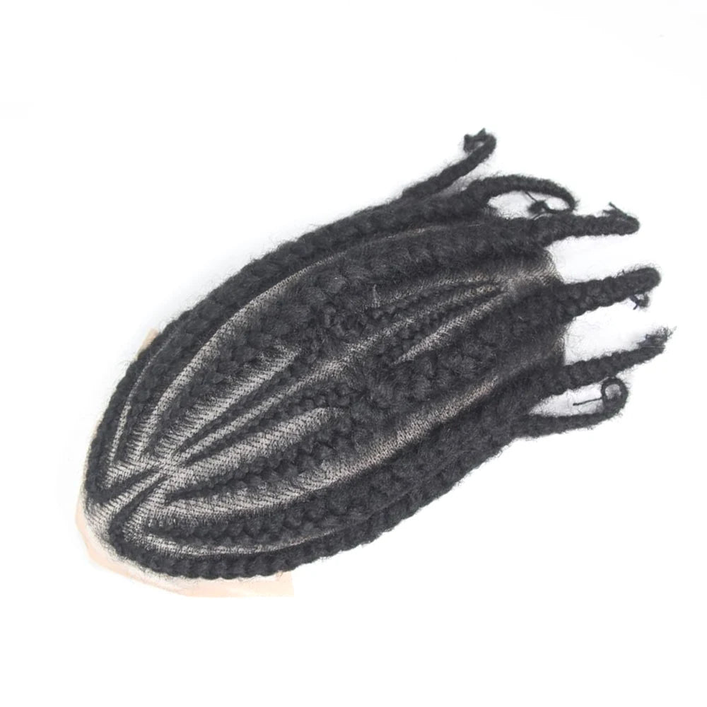 Men's Mongolian Virgin Human Hair Q6 Lace Toupee - HD White Cornrow Braids Topper Glueless Invisible Hair Replacement