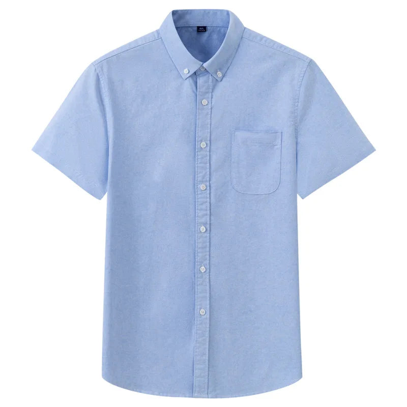 RNSHANGER New Summer Shirt for Men 100% Cotton Solid Color Stripe Shirt Short Sleeve Casual Oxford Social Men Shirts
