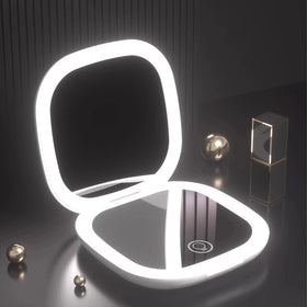 Portable Compact Mini Double-Sided 10X Magnifying LED Light Square Travel Mirror Personalized Pocket Foldable Box