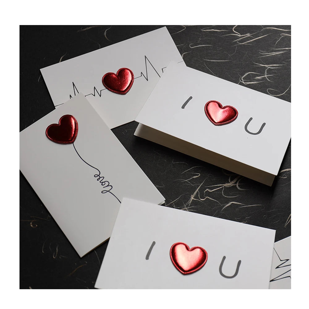 Creative DIY Leather Red Love Handmade White Greeting Cards Gift Blank Note Cards for Valentine Birthday
