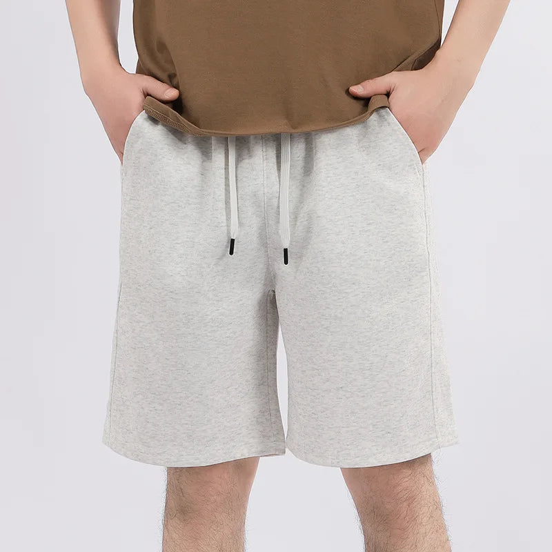 New Summer Men's Casual Sports Shorts 100% Cotton 300g Solid Pattern Elastic Waist Closure Cross-Border Hot Shorts