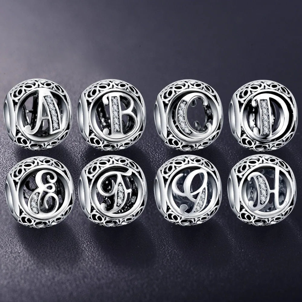 925 Sterling Silver DIY String Dangle Bracelet English Letters Zircon Inlaid Beads 925 Accessories Loose Beadspendants charms