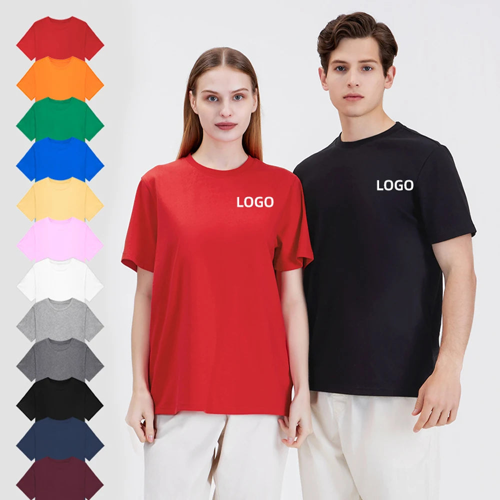 Custom Designed Men's Pure Cotton 200G O-Neck Loose Fit T-Shirt Solid Color Anti-Pilling Short Sleeve Plus Size Sublimation